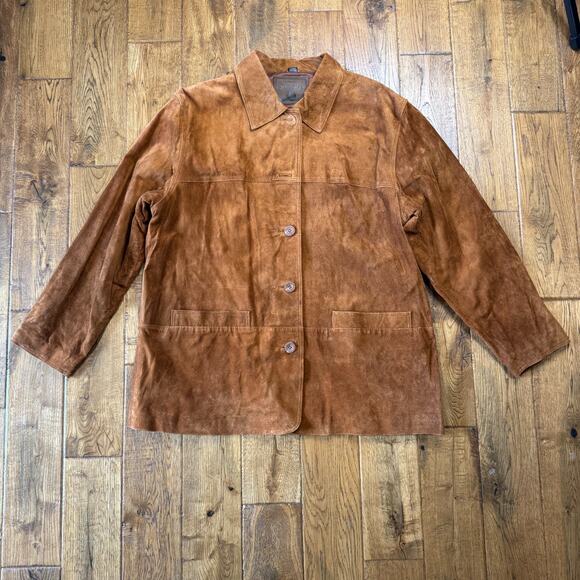 Vintage St Johns Bay Womens XL Suede Leather Jacket Brown Western Boho Coat - Picture 1 of 7